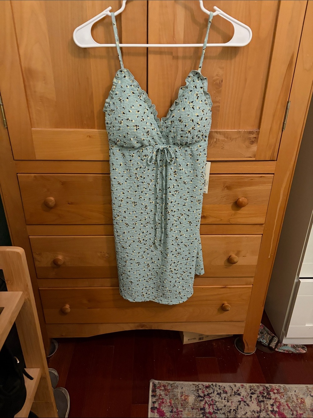Light Mint Floral Lace-Trim Slip Dress